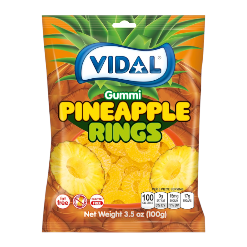 Vidal Sour Pineapple Rings Candy Peg Bag (100g) - Spain
