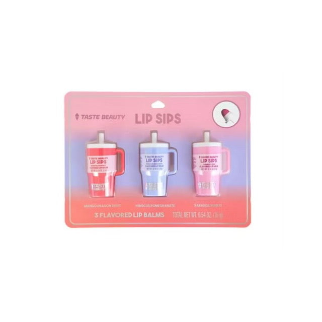 Taste Beauty Lip Sips Flavoured Lip Balm (Paradise Punch, Hibiscus Pomegranate, Mango Dragon Fruit (15g) - America