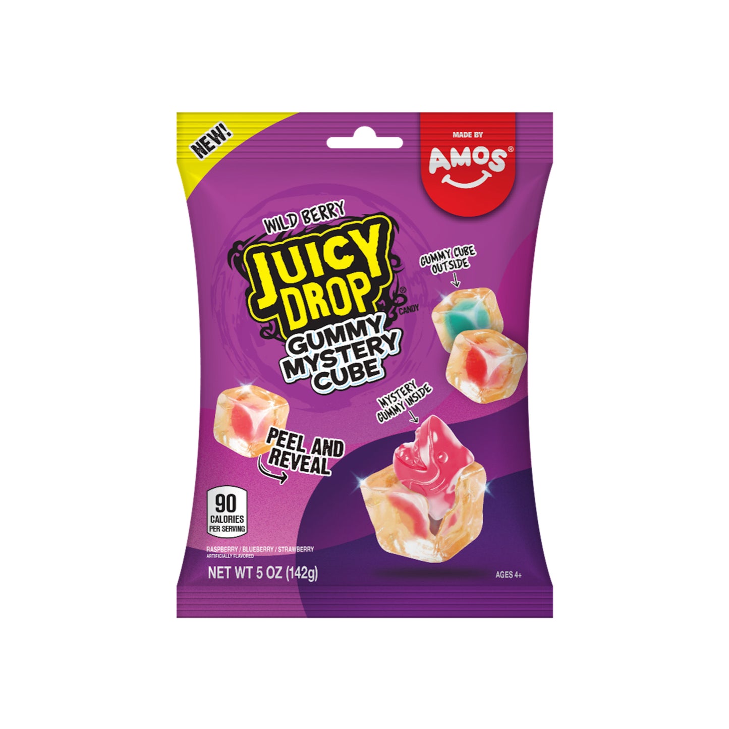 Amos NEW Juicy Drop Wild Berry Gummy Mystery Cube Peelable Candy Peg Bag (142g) - America