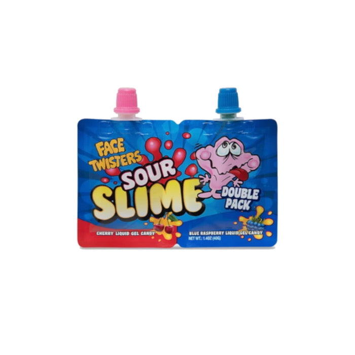 Face Twisters Sour Slime Double Pack Liquid Candy Gel Cherry & Blue Raspberry (40g) - America