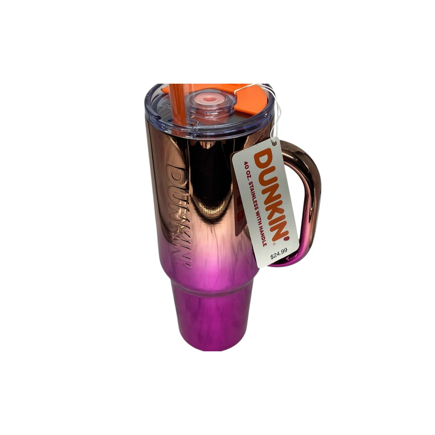 Dunkin 40oz Stainless Tumbler With Handle Orange Pink (40oz) - America