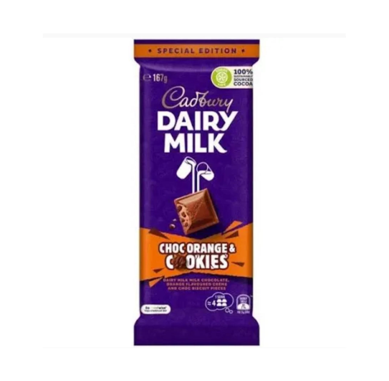 Cadbury Dairy Milk Choc Orange and Cookies (167g) - Australia