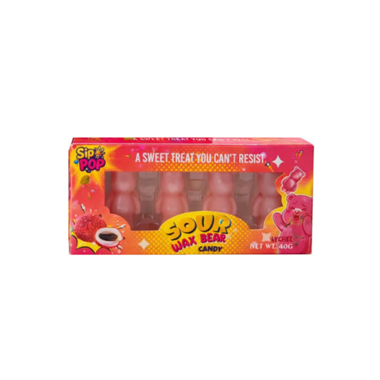 Sip n Pop Sour Lychee Wax Candy Bears 4-Pack (40g) - China