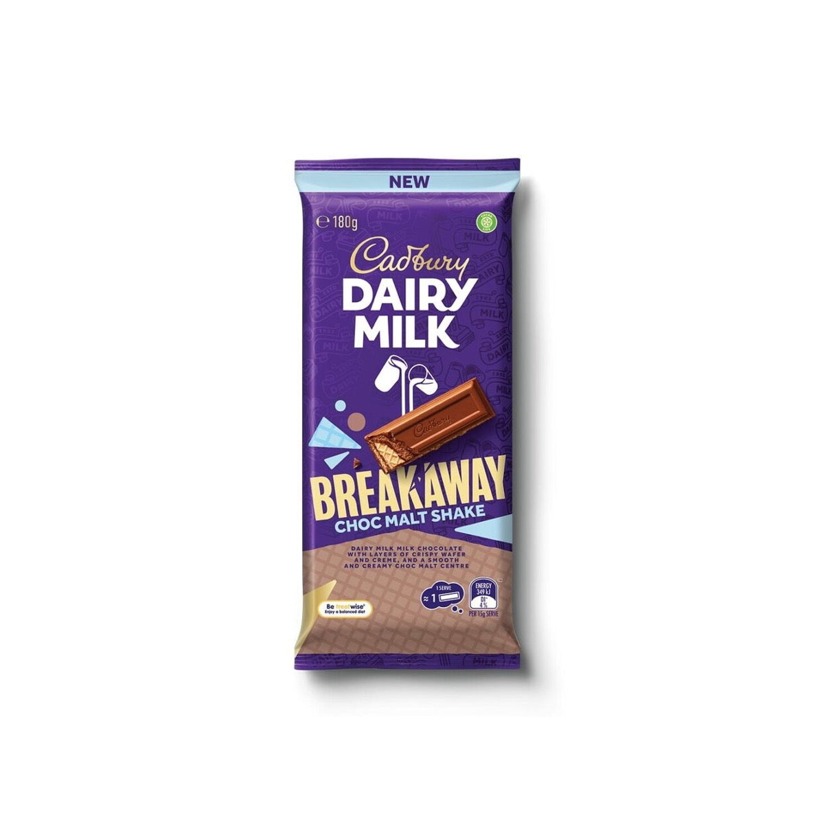 Cadbury Dairy Milk Breakaway Choc Malt Shake Large Bar (180g) - Australia