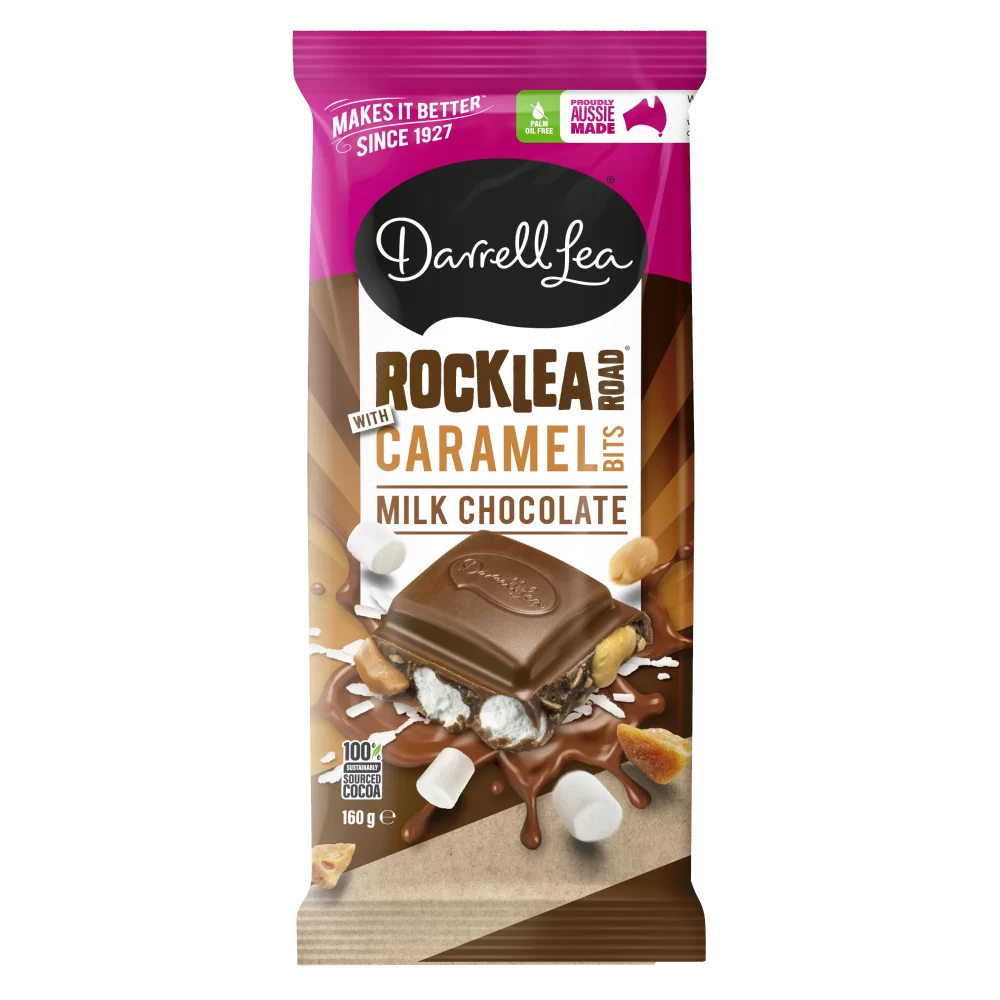 Darrell Lea Rocklea Road With Caramel Bits Milk Chocolate Block (160g) - Australia