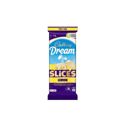 Cadbury Dream Slices Lemon White Large Chocolate Bar (170g) - Australia BEST BEFORE 18/03/26