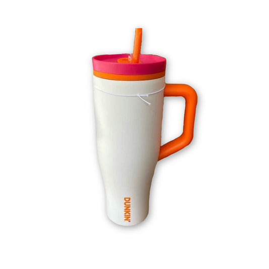 Dunkin’ 32oz White & Pink/Orange Hot & Cold Stainless Steel Tumbler (32oz) - America