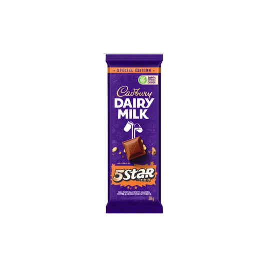 Cadbury Dairy Milk 5 Star Caramel Toffee & Crunchy Biscuit Pieces Chocolate Bar (80g) - South Africa