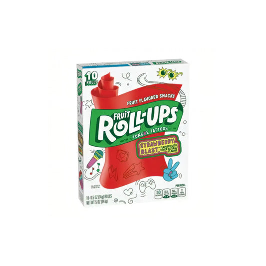 Betty Crocker Fruit Roll-Ups Strawberry Blast with Tongue Tattoos Fruit Flavored Snacks 10-Pack (141g) - America