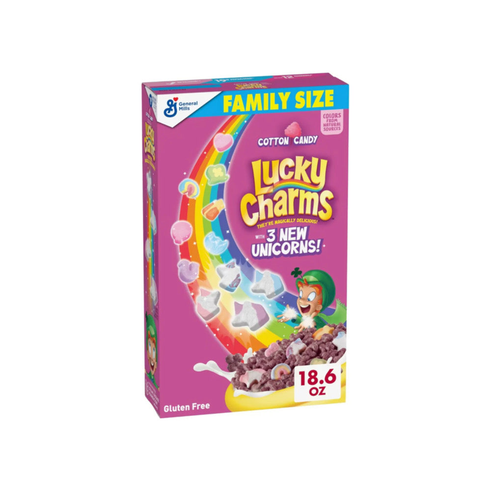 General Mills Lucky Charms Cotton Candy with 3 NEW UNICORNS Family Size Cereal (527g) - America