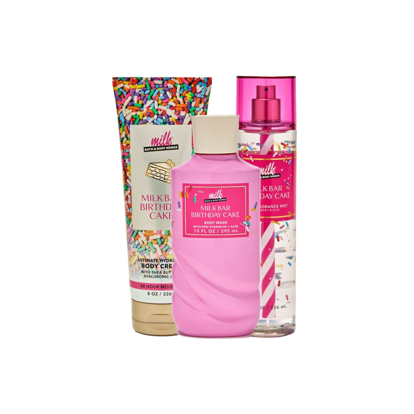 Bath and Body Works x Milk Birthday Cake Gift Set [INCLUDES: Body Cream, Body Wash, Fine Fragrance Mist & Gift Wrap] - America