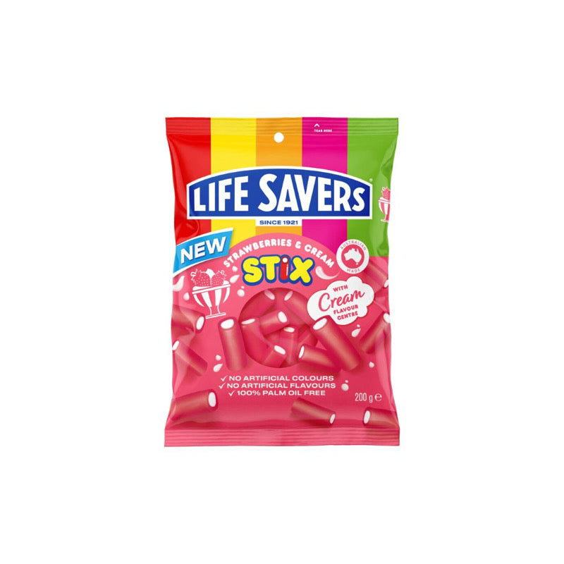 Lifesavers NEW Strawberries & Cream Stix Candy Peg Bag (200g) - Australia