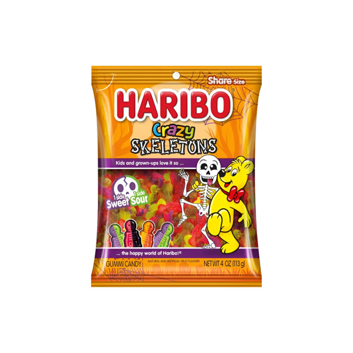 Haribo Halloween Crazy Skeletons Gummy Candy Peg Bag (113g) - America