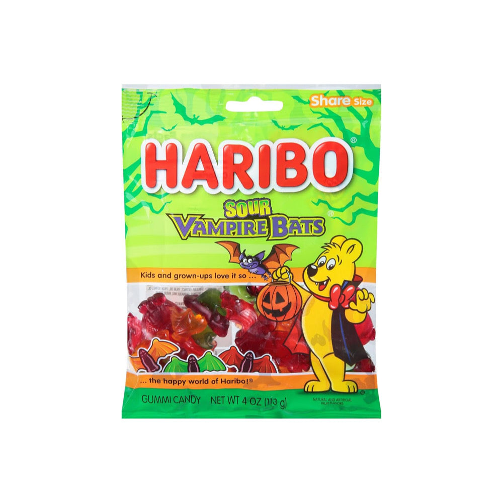 Haribo Halloween Sour Vampire Bats Gummy Candy Peg Bag (113g) - America