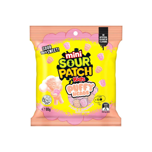 Sour Patch Kids Mini Puffy Heads Peach & Raspberry Peg Bag (80g) - Australia