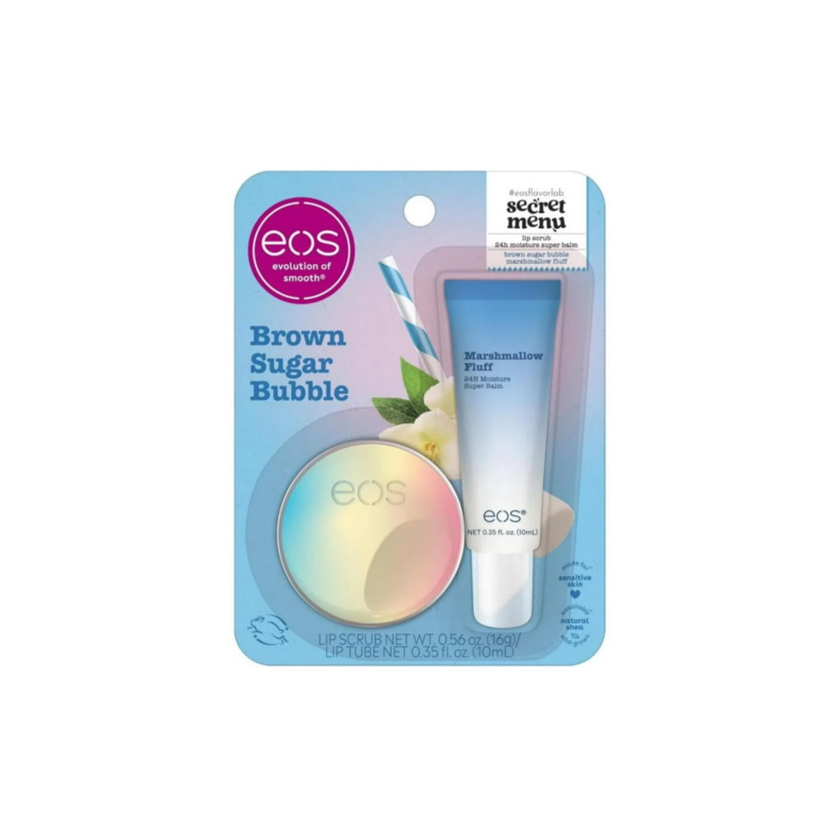 EOS Secret Menu Brown Sugar Bubble Lip Scrub & Marshmallow Fluff Lip Tube Set (26g) - America