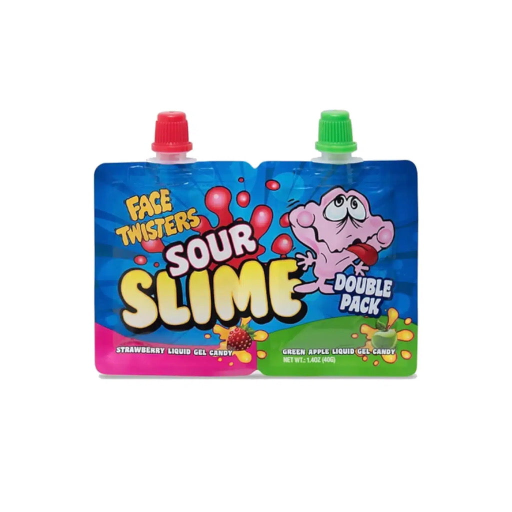 Face Twisters Sour Slime Double Pack Liquid Candy Gel Strawberry & Green Apple (40g) - America