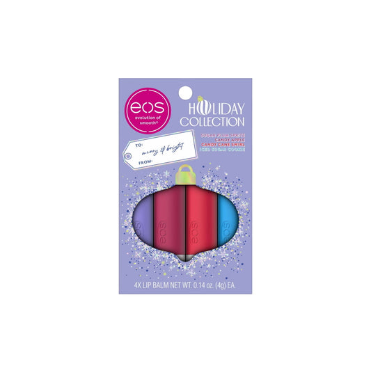 EOS Holiday Lip Balm Variety – Sugar Plum Spritz, Iced Sugar Cookie, Candy Apple, Candy Cane Swirl Lip Balms 4pk (16g) - America