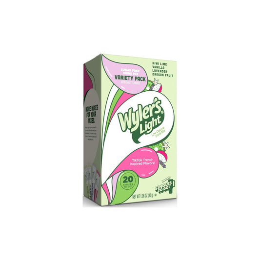 Wyler's Light Singles To Go Watertok Variety Pack (Kiwi Lime, Vanilla, Lavender & Dragon Fruit) Drink Sachets 20pk (30g) - America