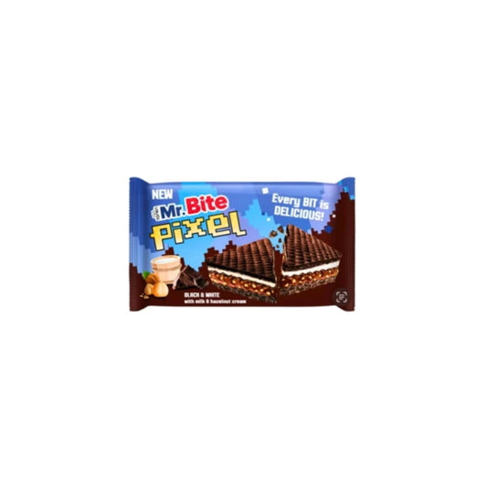 Mr. Bite Pixel Black & White With Milk & Hazelnut Cream Wafer (30g) - Turkey